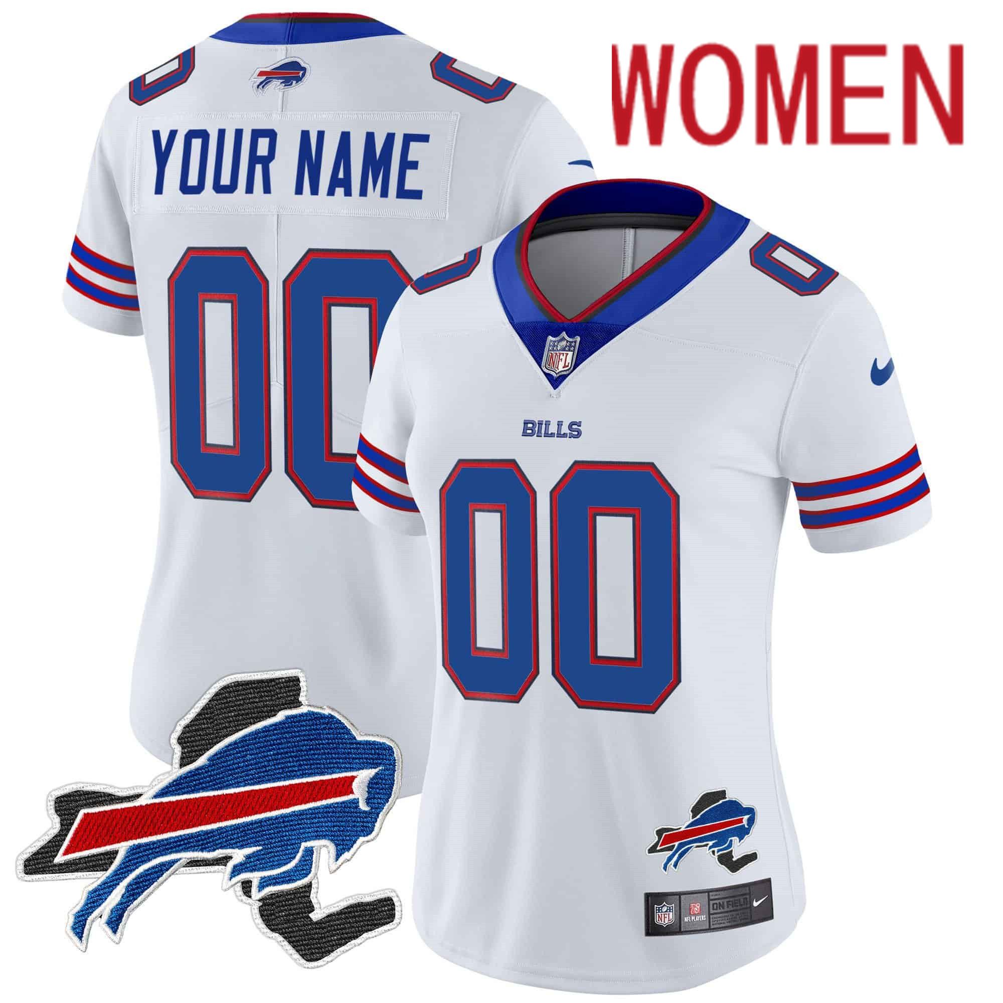 Women Buffalo Bills White 2024 Nike Patch Vapor Limited Custom NFL Jersey